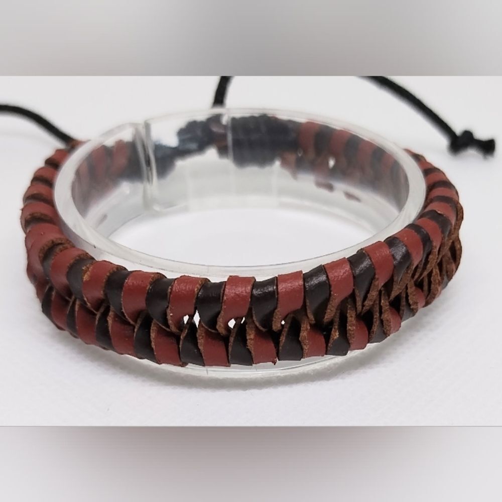 Men's bracelet leather braided brown new e81‎